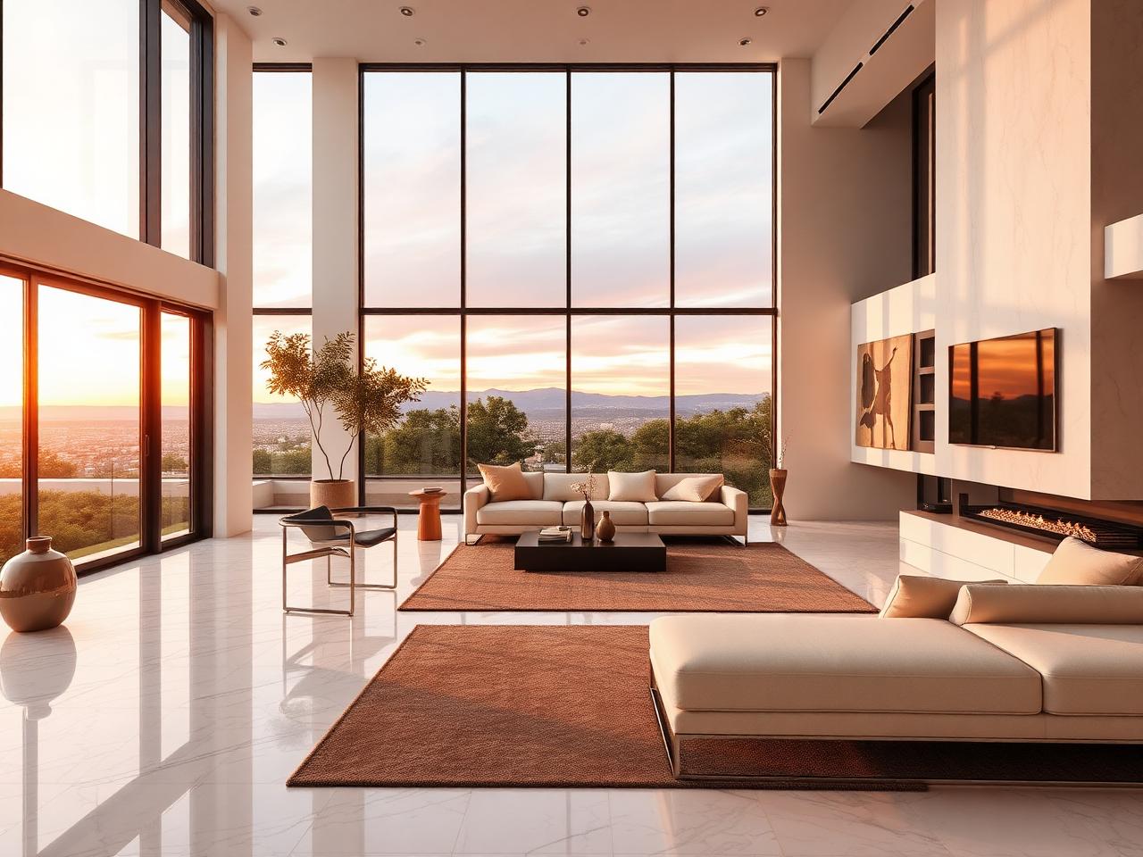 Luxury living room with marble floor tiles